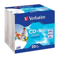 VERBATIM CD-R(20-Pack)Slim/Printable/DLP/52x/700MB