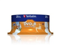 VERBATIM DVD+R(25-Pack)InkjetPrintable/Spindle/16x/4.7GB