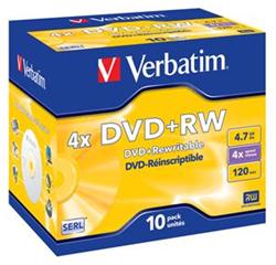 Verbatim DVD+RW disk 4.7GB 4x jewel box, 1kus