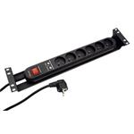 19" napájecí panel 2U, 6x230V, CZ, přepěťová ochrana, vypínač, 3m, černý