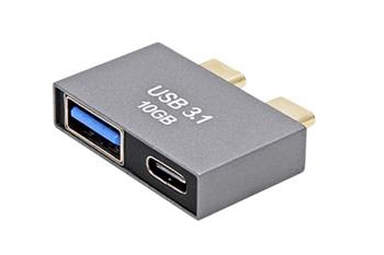 Adaptér 2x USB C(M) - USB3.0 A(F) + USB C(F), 10Gbps, stříbrný