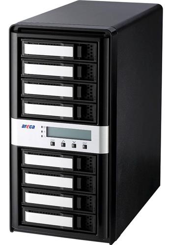 Areca Desktop RAID, 8x 3.5" HDD, 2x40Gb/s TB3 & USB-C, RAID 0/1/10/3/5/6/30/50/60, Single Disk, JBOD