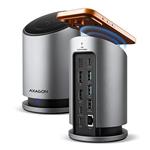AXAGON HMC-WL9, USB 10Gbps hub s Qi, 3x USB-A, USB-C, HDMI & DP 4k/60Hz, RJ-45, PD 100W, kabel 60cm