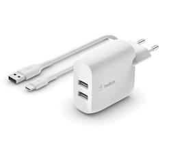 Belkin BOOST CHARGE™ Duální 24W USB-A nástěnná nabíječka + 1m USB-C kabel, bílá