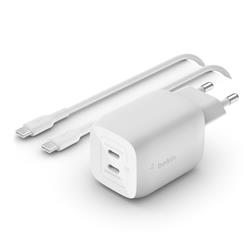 Belkin BOOST CHARGE™ Duální 65W USB-C Power Delivery GaN PPS nástěnná nabíječka + 2m USB-C na USB-C kabel, bílá