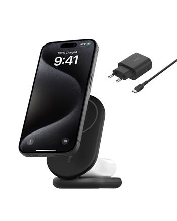 Belkin BOOST CHARGE™ Qi2 15W 2v1 Magnetický nabíjecí stojan, skládací, černá