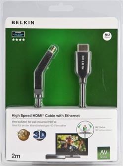 Belkin kabel HDMI HighSpeed 3D s Ethernetem boční 180°, zlacený - 2m