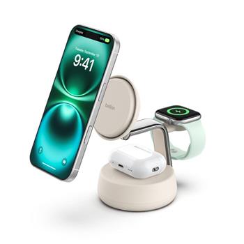 Belkin UltraCharge™ PRO Qi2 25W 3v1 Magnetická nabíječka pro iPhone/Apple Watch/AirPods, písečná