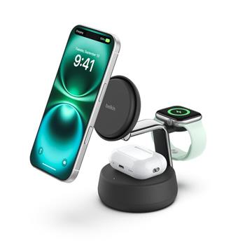 Belkin UltraCharge™ PRO Qi2 25W 3v1 Magnetická nabíječka pro iPhone/Apple Watch/AirPods, tmavě šedá