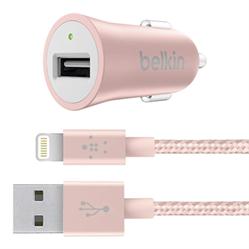 Belkin USB nabíječka do auta 2,4A/5V MIXIT Metallic + Lightning kabel - růžově zlatá