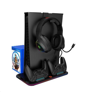 CANYON multifunkční chladící stojan pro PS5, nabíjení 2 PS5 ovladačů, RGB podsvícení, černý