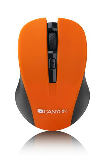 CANYON myš optická bezdrátová CMSW1, nastavitelné rozlišení 800/1000/1200 dpi, 4 tl, USB nano reciever, oranžová