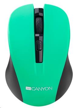 CANYON myš optická bezdrátová CMSW1, nastavitelné rozlišení 800/1000/1200 dpi, 4 tl, USB nano reciever, zelená