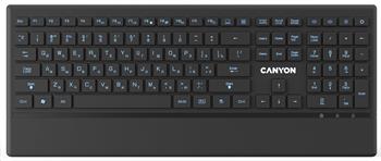 CANYON podsvícená pogumovaná USB klávesnice, tenká, multimediální, RU layout/Cyrilice, černá
