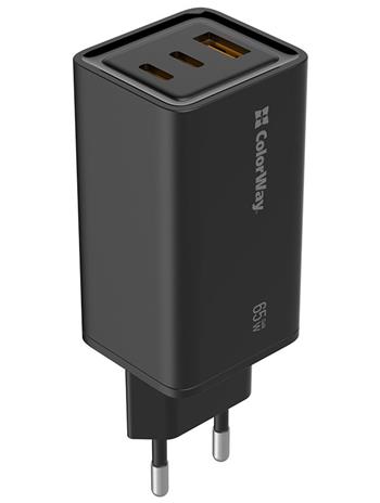 COLORWAY USB nabíječka/ 1x USB-A/ 2x USB-C/ 65W/ Černá