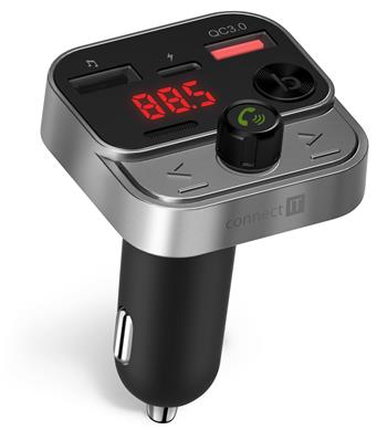 CONNECT IT InCarz Bezdrátový FM transmitter, 2x USB-A + 1x USB-C, ANTRACITOVÝ