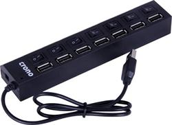 CRONO USB HUB/ 7 portů/ USB 2.0/ vypínač/ černý