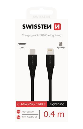 DATOVÝ KABEL SWISSTEN USB-C / LIGHTNING 0,4 M ČERNÝ