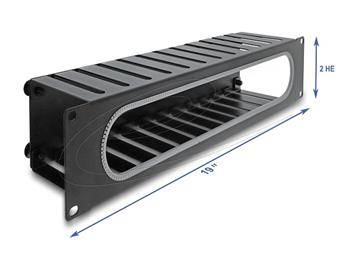 Delock 19” Routing panel k vedení kabelů, s otvorem a ochranou okraje, 2U, černý