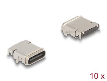 Delock 24-pinový SMD konektor USB 5 Gbps USB Type-C™, zásuvkový, k montáži pájením, vodotěsný, 10 ks