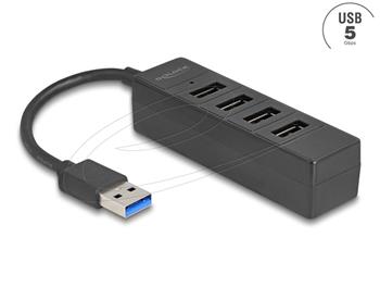 Delock 4 portový USB Hub, USB 5 Gbps, se 4 x zásuvkovými porty USB Typ-A, černý