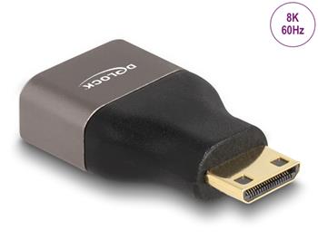 Delock Adaptér HDMI, ze Mini-C zástrčky na A zásuvku, 8K 60 Hz, šedá kovová