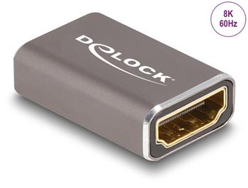 Delock Adaptér HDMI, ze zásuvku na zásuvku, 8K 60 Hz, šedá kovová