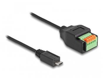 Delock Adaptér kabelu ze zástrčkového konektoru USB 2.0 Typu Micro-B (samec) na svorkovnici, s tlačítkem, 15 cm