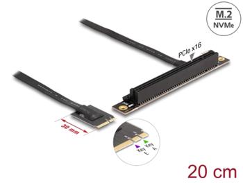 Delock Adaptér M.2 klíč A+E na PCIe x16 NVMe, pravoúhlý, s kabelem délky 20 cm