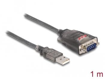 Delock adaptér USB 2.0 Typu-A na 1 x 9 pin zástrčkový konektor RS-232 D-Sub s maticemi, 3 x LED, 1m