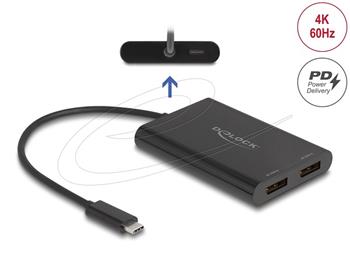 Delock Adaptér USB Type-C na 2 x DisplayPort 4K 60 Hz s grafikou DisplayLink a USB PD