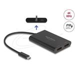 Delock Adaptér USB Type-C na 2 x DisplayPort 4K 60 Hz s grafikou DisplayLink a USB PD