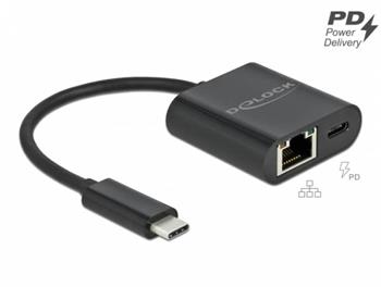 Delock Adaptér USB Type-C™ na Gigabit LAN 10/100/1000 Mbps s portem Power Delivery černá