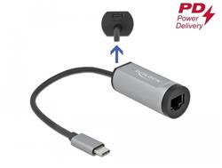 Delock Adaptér USB Type-C™ na Gigabit LAN s portem Power Delivery, šedé