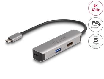 Delock Adaptér USB Type-C™ na HDMI 4K, 60 Hz, s PD USB Typu-A a USB Type-C™ Data + PD 92 W