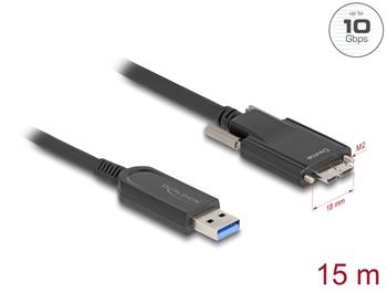 Delock Aktivní optický kabel USB 10 Gbps-A samec > USB 10 Gbps Typ Micro-B samec se šroubky 15 m