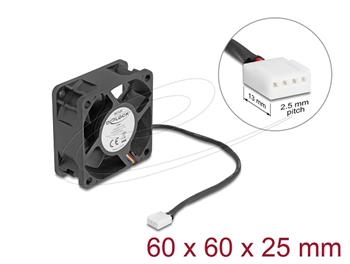 Delock Axiální ventilátor: 12 V DC, 60 x 60 x 25 mm, černý