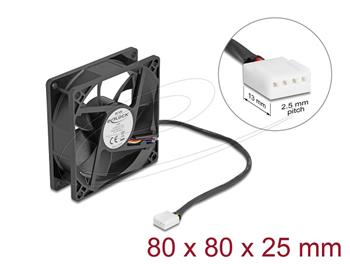 Delock Axiální ventilátor: 12 V DC, 80 x 80 x 25 mm, černý
