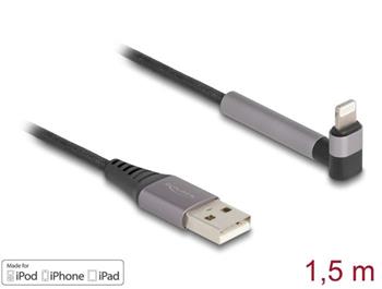 Delock Datový a nabíjecí kabel z rozhraní USB Typ-A na Lightning™ pro iPhone™, iPad™, iPod™, pravoúhlý, s funkcí stojan