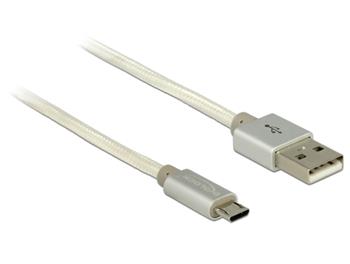 Delock datový a napajecí kabel USB 2.0 Type-A samec > USB 2.0 Micro-B samec s bílým textilním obalem 25 cm