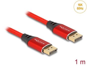 Delock DisplayPort kabel 16K 60 Hz 1 m červený kovový