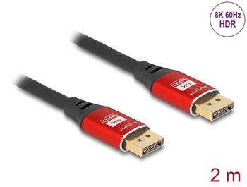 Delock DisplayPort kabel 8K 60 Hz 2 m červený kovový