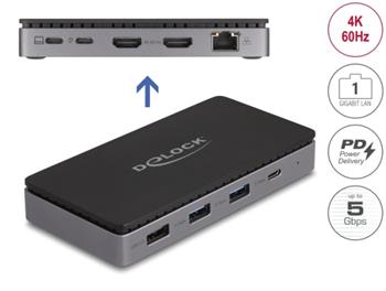 Delock Dokovací stanice USB Type-C™ 4K - duální HDMI MST / USB / Gibabit LAN / PD 3.0 85 W