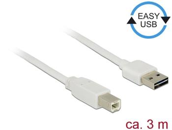 Delock Kabel EASY-USB 2.0 Typ-A samec > USB 2.0 Typ-B samec 3 m bílý