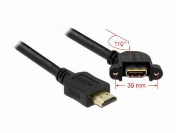 Delock kabel HDMI A samec > HDMI A samice přišroubovatelná 110° nahnutá 1 m