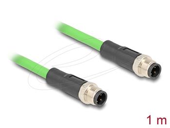 Delock Kabel M12, D-kódovaný, 4 pin, ze zástrčkového na zástrčkového konektor, PUR (TPU), 1 m