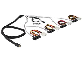 Delock Kabel Mini SAS HD SFF-8643 > 4 x SAS SFF-8482 + napájení + Sideband 0,5 m