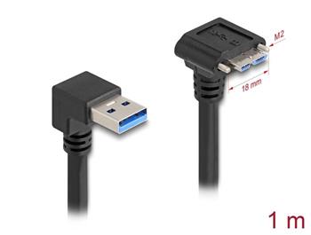 Delock Kabel s rozhraním USB 5 Gbps, se zástrčkou USB Typ-A, pravoúhlou dolů 90°, na zástrčku USB Micro-B, se šrouby