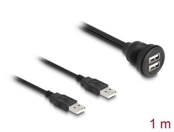 Delock Kabel USB 2.0, 2 x USB Typ-A zástrčky na 2 x USB Typ-A zásuvku, k vestavění, 1 m, černý