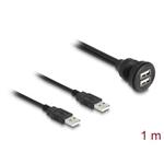 Delock Kabel USB 2.0, 2 x USB Typ-A zástrčky na 2 x USB Typ-A zásuvku, k vestavění, 1 m, černý